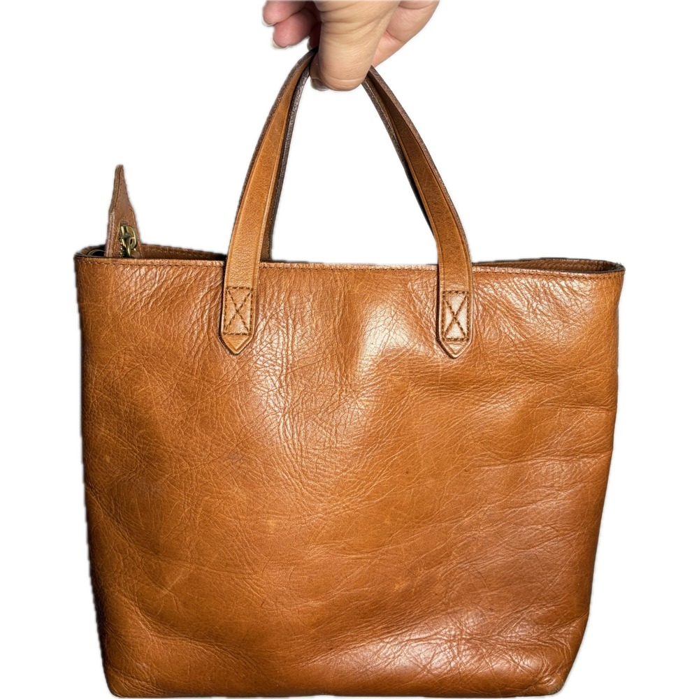 Madewell Brown Leather Zip Top Transport Tote Handbag Minimalist Bag NO STRAP - Picture 2 of 6